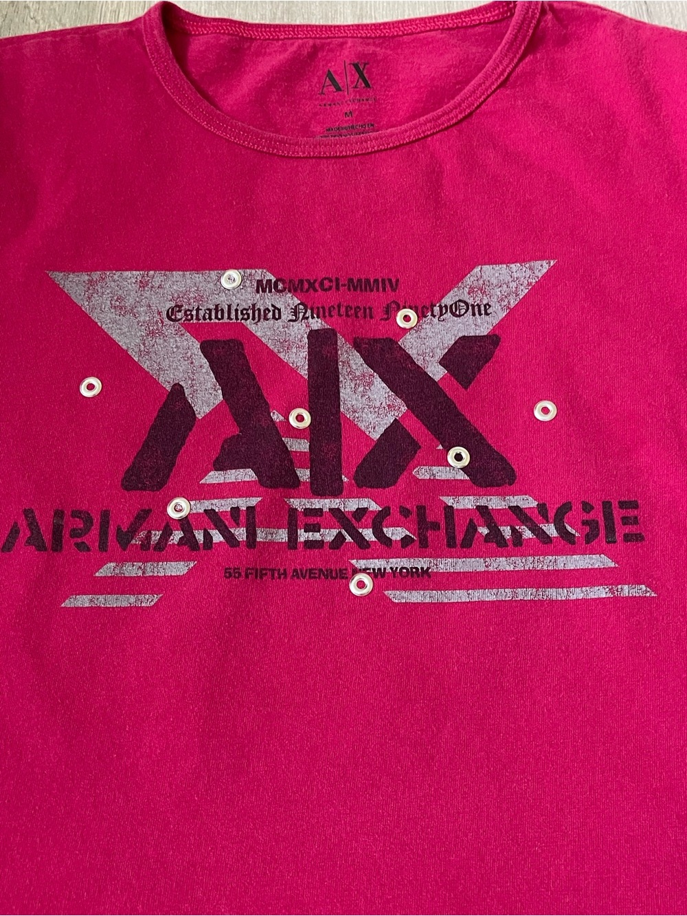Armani Exchange AX Pink Logo Graphic Tee Rhinestone Accent Women’s Medium - Picture 8 of 9
